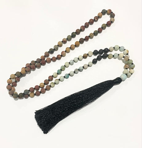 Mala Style Matte Picasso Jasper & Amazonite Necklace