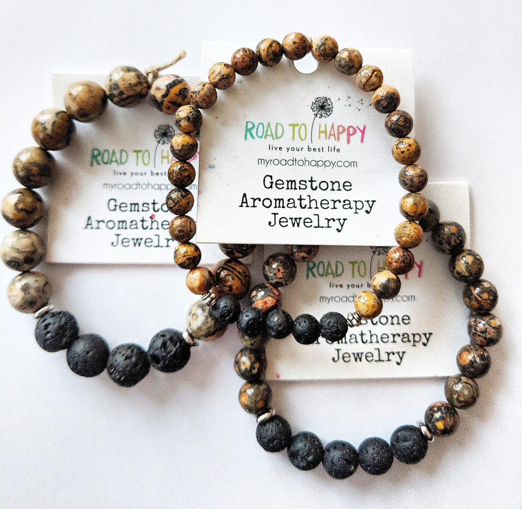Aromatherapy Bracelet Leopard Skin Jasper Road to Happy
