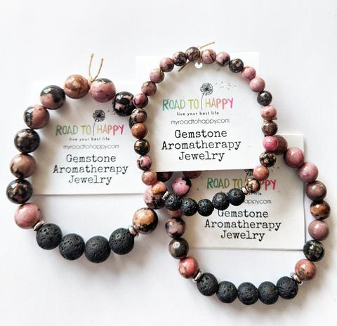 Aromatherapy Bracelet - Black Veined Rhodonite