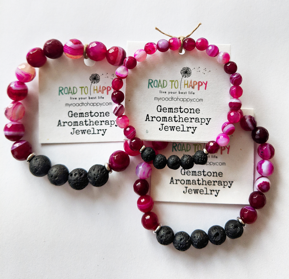 Aromatherapy Bracelet - Pink Banded Agate (Faceted)