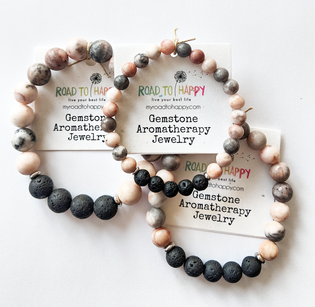 Aromatherapy Bracelet Pink Zebra Jasper Road to Happy