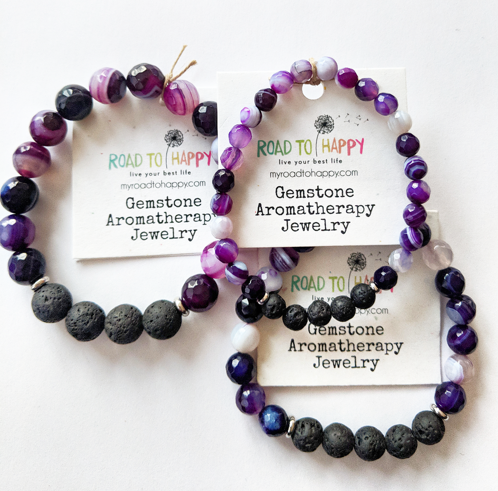 Aromatherapy Bracelet - Purple Banded Agate (Faceted)
